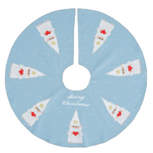 Elegant White Christmas Gnomes on Light Blue Polyester Weihnachtsbaumdecke