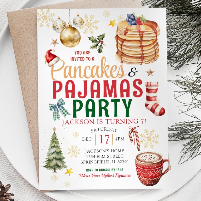 Elegant White Christmas Pancake Pajamas Geburtstag Einladung (Von Creator hochgeladen)