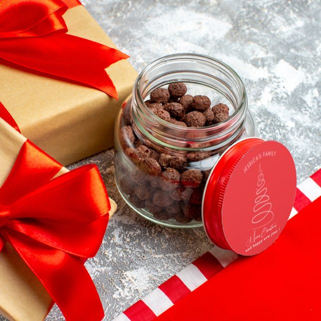 Elegant White Christmas Tree Red Christmas Runder Aufkleber (Von Creator hochgeladen)