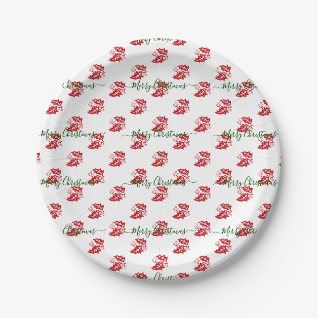 Elegant White Custom Christmas Holly Pappteller (Vorderseite)