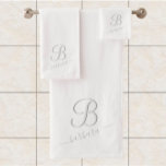 Elegant White Custom Monogram Name  Badhandtuch Set<br><div class="desc">This is a lovely elegant white towel with with a unique custom multi-color Monogram / initial (providing a special effect) and with your first name. silver rose. It will add a soft and inviting atmosphere and gentle enough to be able to do a variety of coordination effects. It will create...</div>