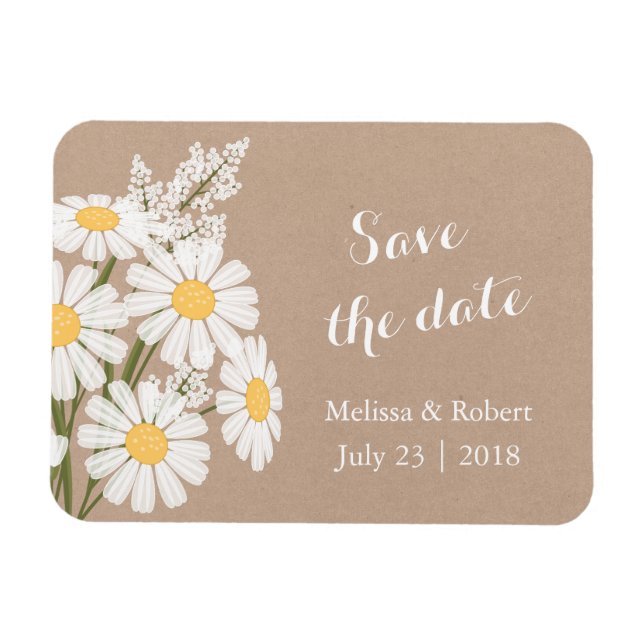 Elegant White Daisies Beige Save the Date Hochzeit Magnet (Horizontal)