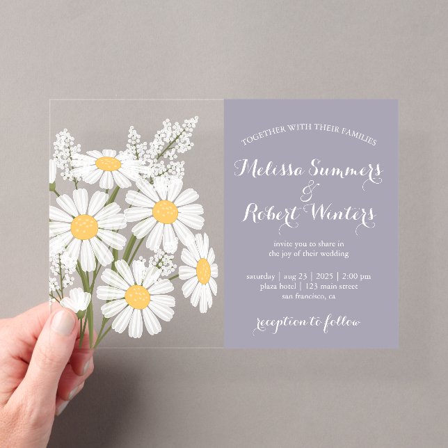 Elegant White Daisies Bouquet Wedding Lavender Acryleinladungen (Insitu (Handheld))
