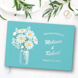 Elegant White Daisies Mason Jar Wedding Foil Aquam Gästebuch
