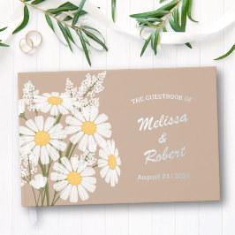 Elegant White Daisies Rustic Wedding Foil Beige Gästebuch