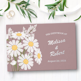 Elegant White Daisies Rustic Wedding Foil Pink Gästebuch