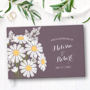 Elegant White Daisies Wedding Dark Lila Gästebuch