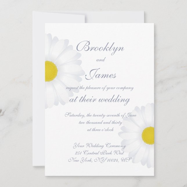 Elegant White Daisy Floral Wedding Einladungen (Vorderseite)
