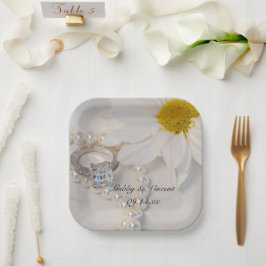 Elegant White Daisy Wedding Pappteller