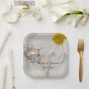 Elegant White Daisy Wedding Pappteller