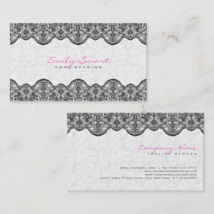 Elegant White Damasks Black Lace Visitenkarte