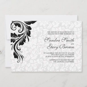 Elegant White Damasks Black Lace Wedding Einladung