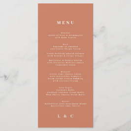 Elegant White Dusty Orange + Terracotta Monogram Menükarte