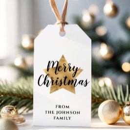 Elegant White Faux Gold Star Merry Christmas  Geschenkanhänger