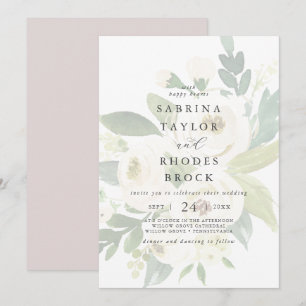 Elegant White Floral   Blush Mauve verblasste Hoch Einladung