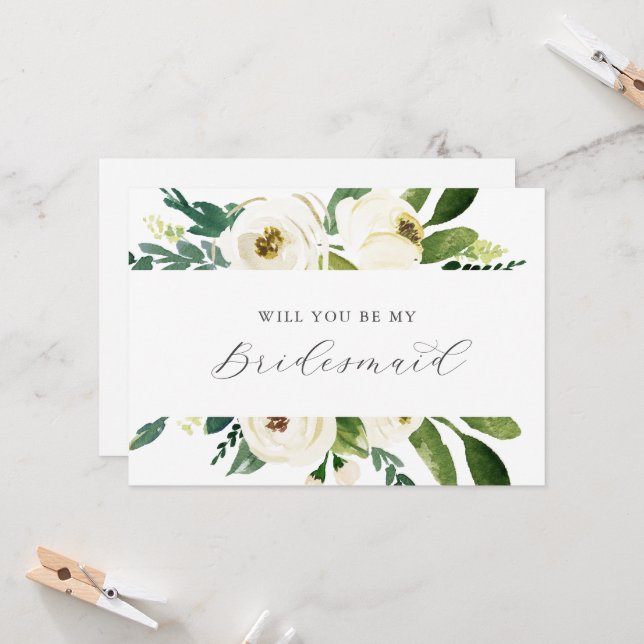 Elegant White Floral Bridesmaid Proposal Card Einladung (Vorderseite/Rückseite Beispiel)