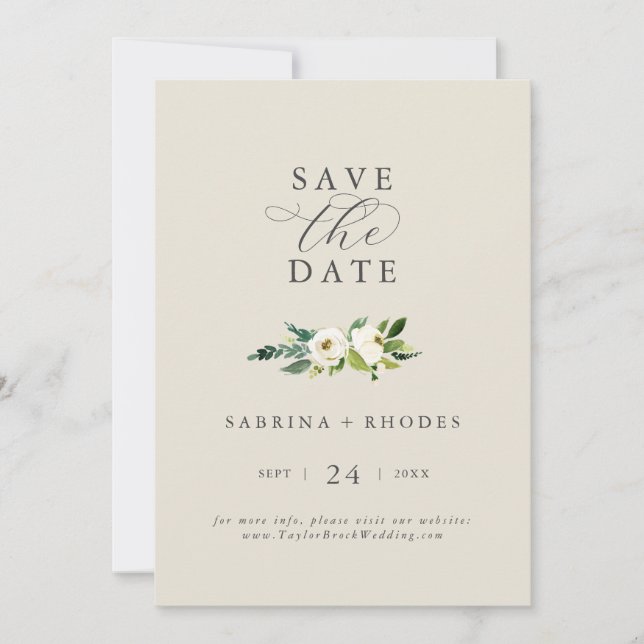 Elegant White Floral | Champagner Save the Date (Vorderseite)