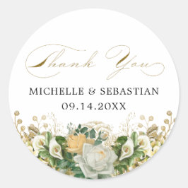 Elegant White Floral Chic Gold Vielen Dank Runder Aufkleber
