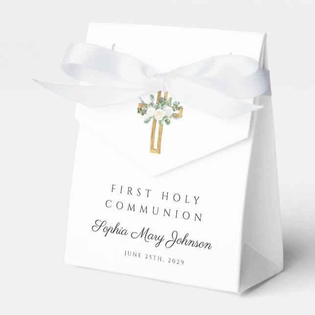 Elegant White Floral First Communion Geschenkschachtel (Vorderseite)
