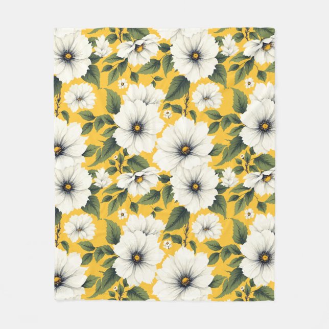 Elegant White Floral Fleecedecke (Vorderseite)