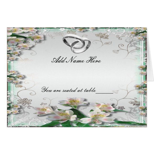 Elegant White Floral Folded Table Place Card (Vorderseite (Horizontal))