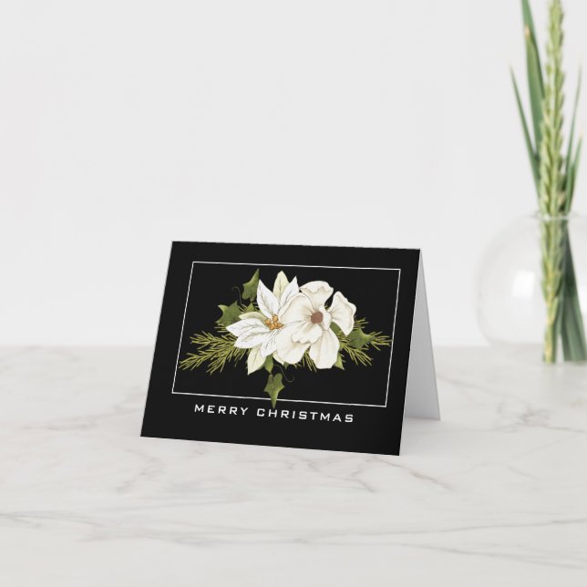 Elegant White Floral Frohe Weihnachten Karte (Vorderseite)