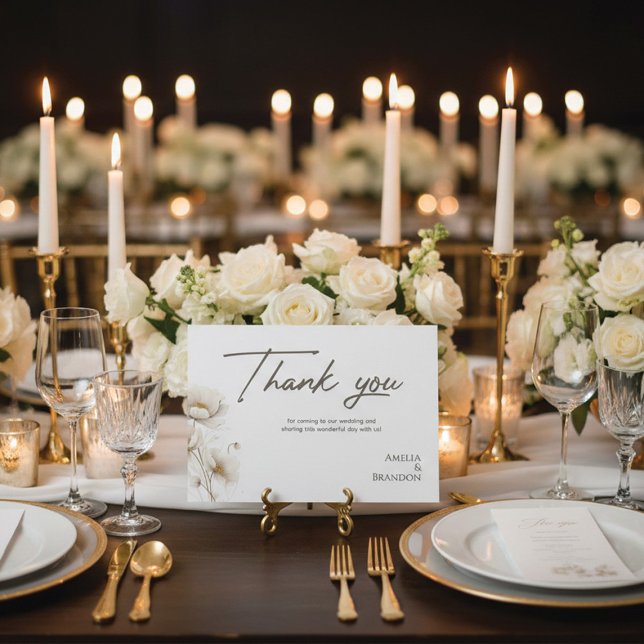 Elegant White Floral & Gold Wedding Dankeskarte (Von Creator hochgeladen)