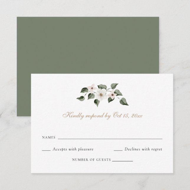Elegant White Floral Greenery Ivy Wedding RSVP Einladung (Vorne/Hinten)