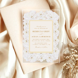 Elegant White Floral Ivory Gold Border Wedding Acryleinladungen