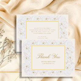 Elegant White Floral Ivory Gold Border Wedding Dankeskarte