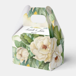 Elegant White Floral Magnolia Name Script Hochzeit Geschenkschachtel
