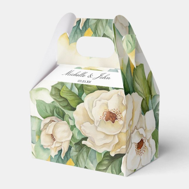Elegant White Floral Magnolia Name Script Hochzeit Geschenkschachtel (Vorderseite)