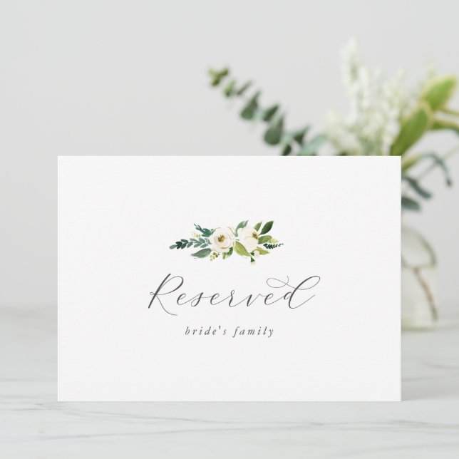 Elegant White Floral Reserved Sign (Stehend Vorderseite)