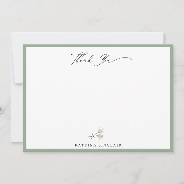 Elegant White Floral Sage Green Vielen Dank Mitteilungskarte (Vorderseite)