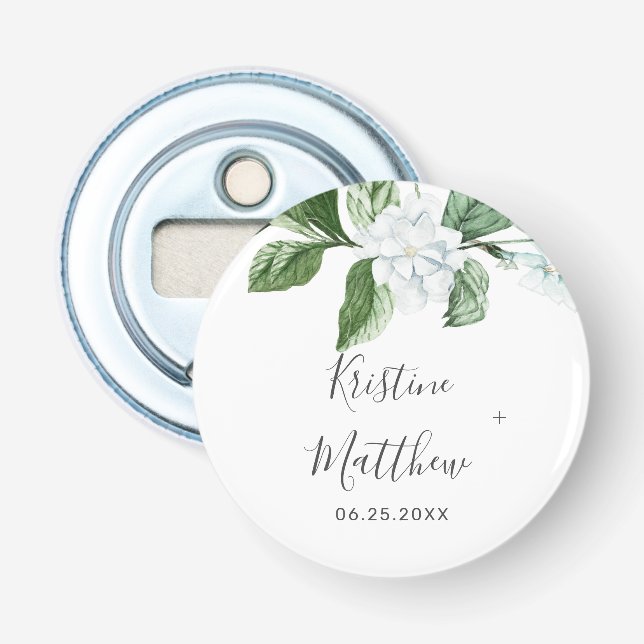 Elegant White Floral Sage Greenerity Wreath Weddin Flaschenöffner (Vorderseite)
