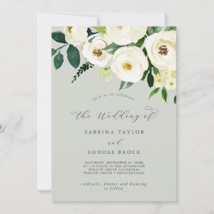 Elegant White Floral   Sage Mint die Hochzeit von Einladung