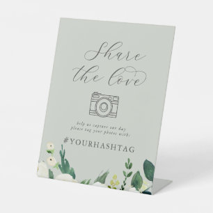 Elegant White Floral Sage Mint Share der Liebe Sockelschild