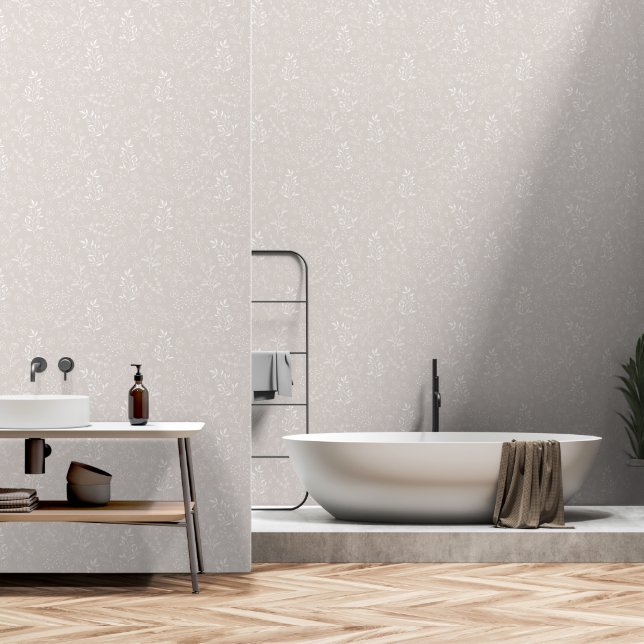 Elegant White Floral Tapete (Badezimmer)