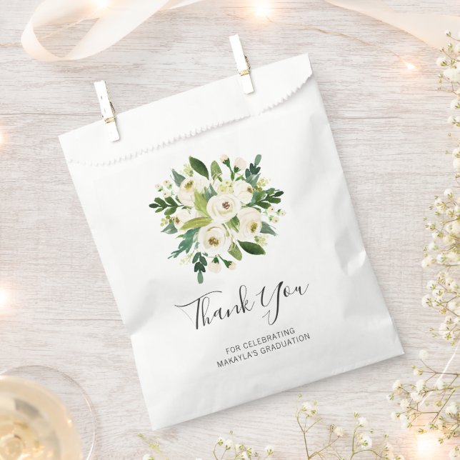 Elegant White Floral Vielen Dank Abschluss Geschenktütchen (Ausgeschnitten)