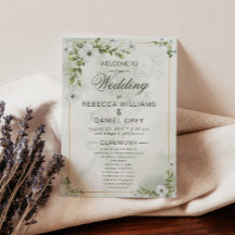 Elegant White Floral Wedding Ceremony Program Fan