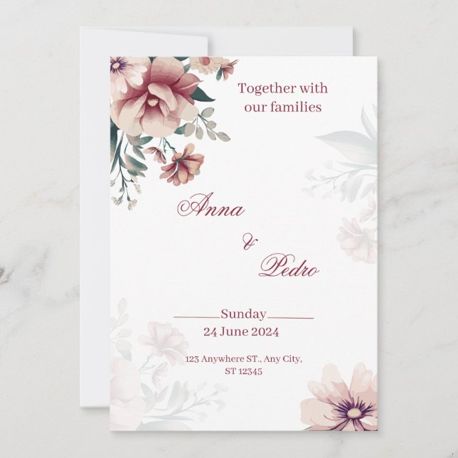Elegant White Floral Wedding Invitation (Devant)