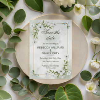 Elegant White Floral Wedding Save the Date Postcar Postkarte