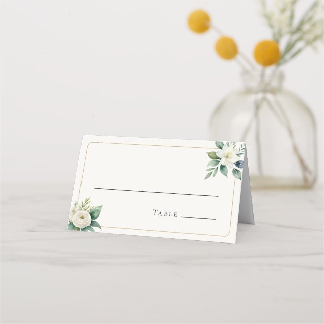 Elegant White Flowers and Greenery | Wedding Table Platzkarte (Vorderseite)
