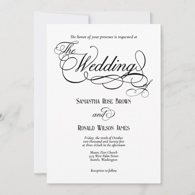 Elegant White Formal Wedding Invitation Einladung (Vorderseite)