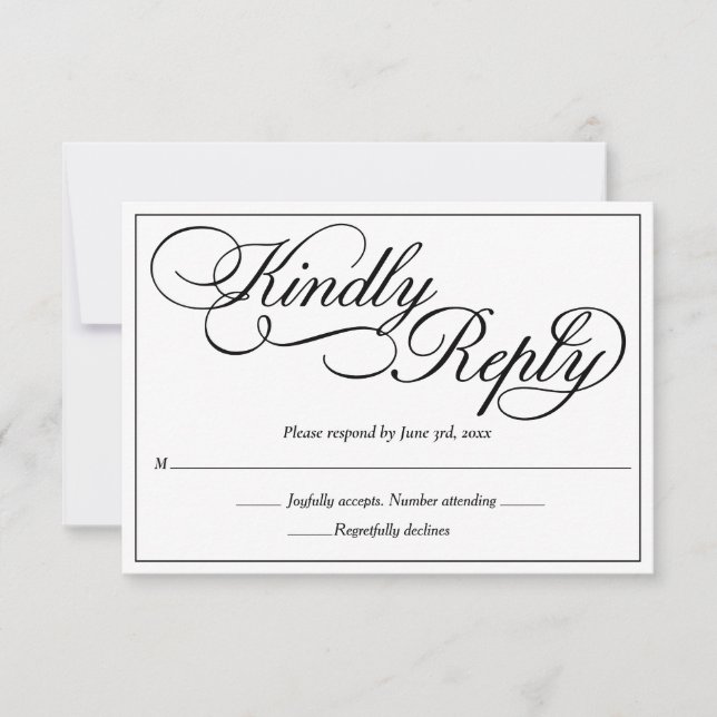 Elegant White Formal Wedding RSVP Karte (Vorderseite)