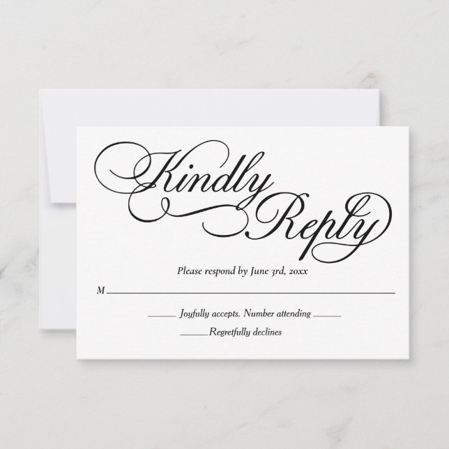 Elegant White Formal Wedding RSVP Karte (Vorderseite)