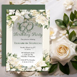 Elegant White Gardenia Floral 60th Birthday Party Einladung<br><div class="desc">Celebrate a milestone birthday with timeless elegance. This sophisticated 60th birthday party invitation features a soft botanical frame of white gardenia and lily florals and delicate greenery surrounding a refined sage green background. The graceful oval frame and classic typography create a polished, upscale look perfect for a stylish birthday celebration....</div>