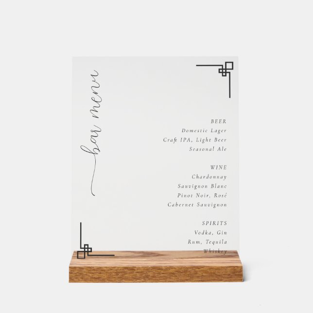 Elegant White Geometric Bar Menu (Recto)