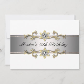 Elegant White Gold 50. Geburtstag Einladung 50
