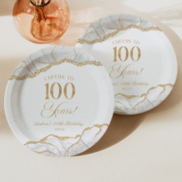 Elegant White Gold Agate 100. Geburtstagsparty Pappteller